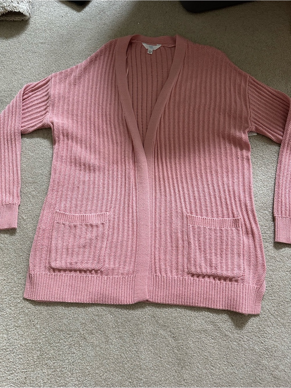 Time and Tru Pink Open-Front Knit Cardigan with Pockets